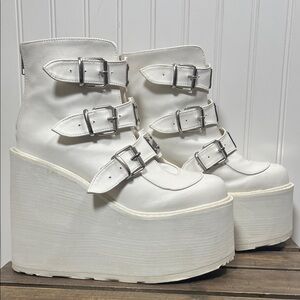 Demonia Swing-105 White Platform Buckle Boots Goth Rave Cosplay Alt Festival